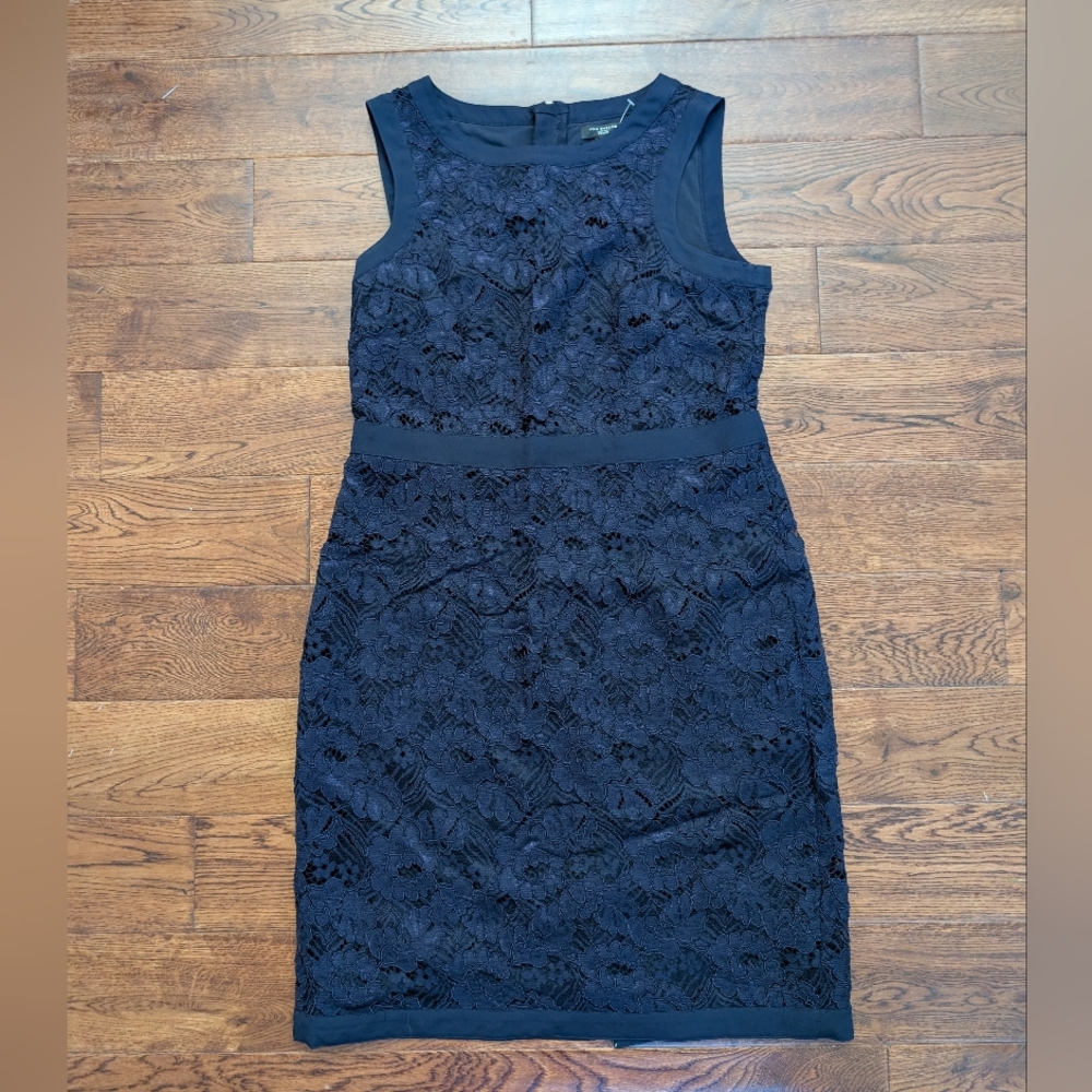 Ann Taylor Petite Sz 0P Navy Blue Lace Sleeveless Zip Up Knee Length Dress NWOT